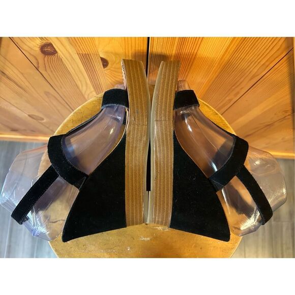 American Eagle Outfitters Wedge Sandals Black Suede Size 8 Read - Picture 5 of 10